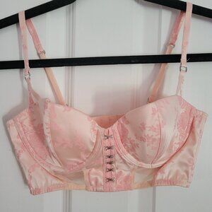 Vintage Victoria Secret Women's Pink floral satin corset bra & bottom